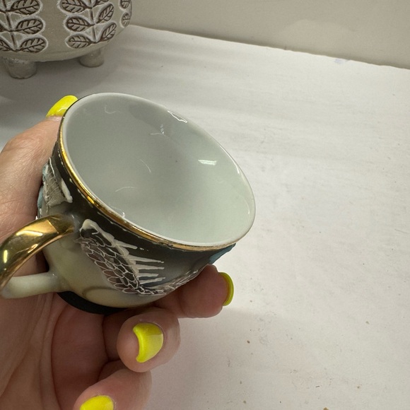 Moriage Dragon Ware Demitasse Teacup Saucer 8 Pc Set Japan Asian Gray Blue - Picture 11 of 11